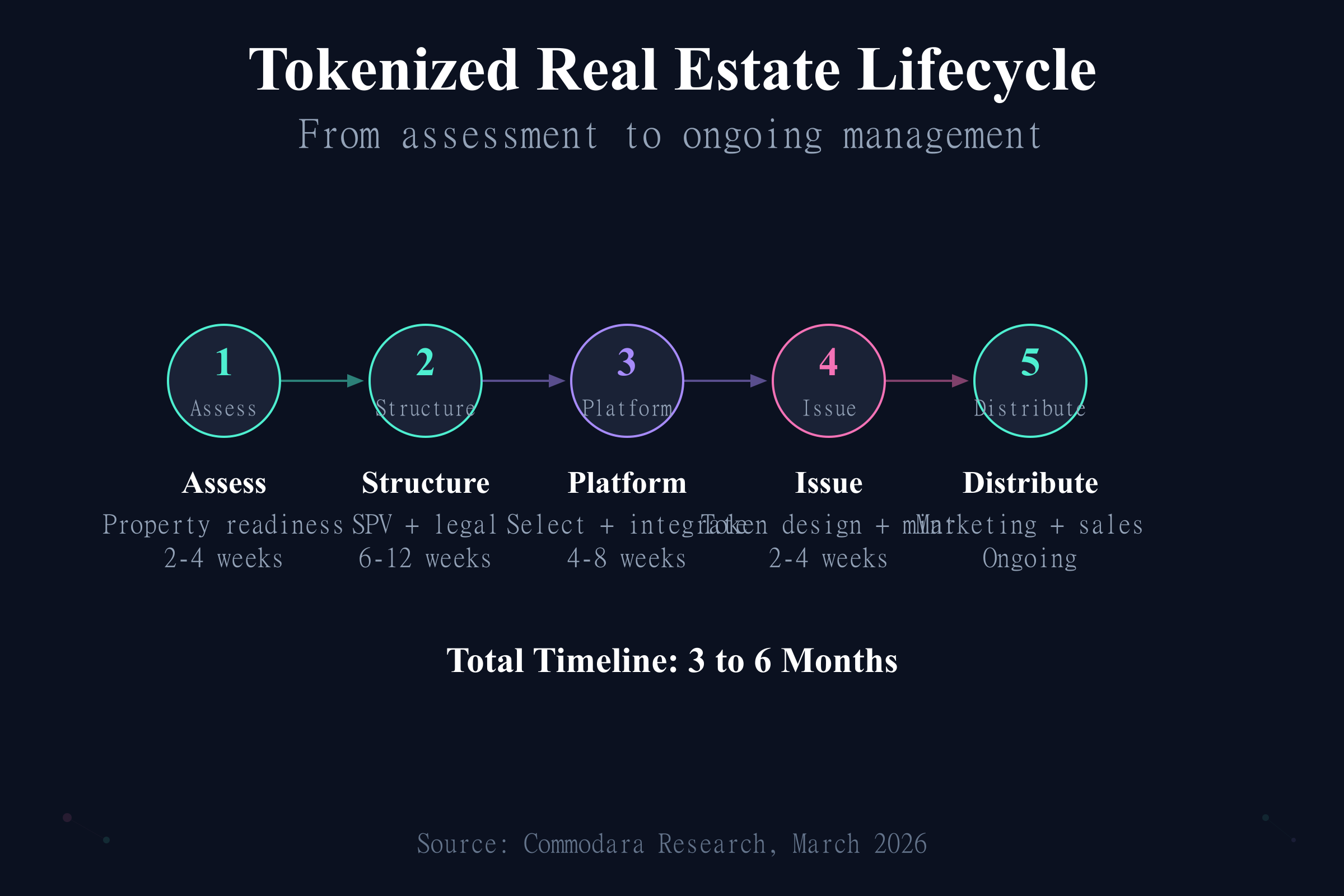 Complete lifecycle to tokenize real estate from assessment through distribution in 3 to 6 months
